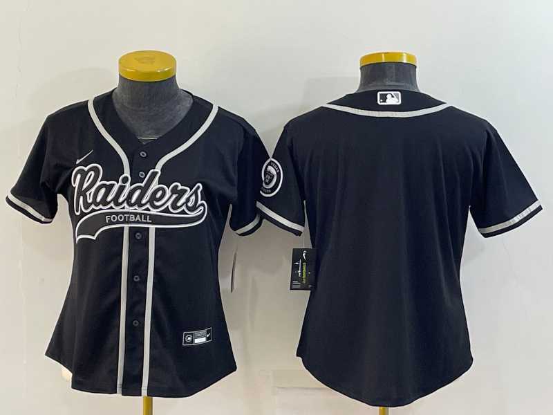 Women%27s Las Vegas Raiders Blank Black With Patch Cool Base Stitched Baseball Jersey